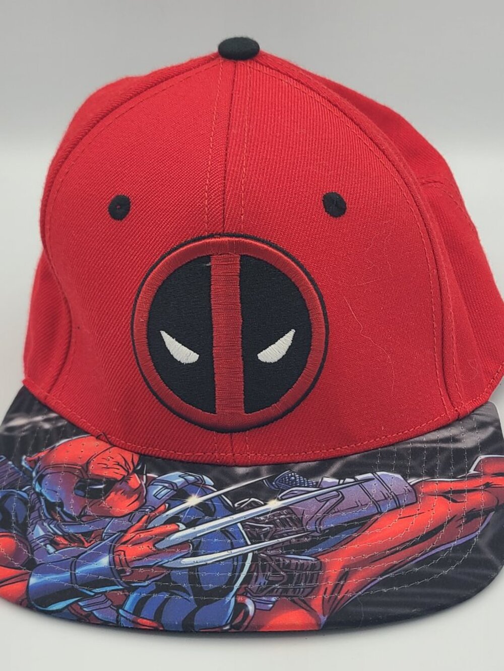 Marvel Deadpool Adult Snapback Hat Cap Embroidered Logo Comic Graphic Bill Red